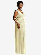 Alt View 1 Thumbnail - Butter Yellow Sleeveless Draped Chiffon Maxi Dress with Front Slit