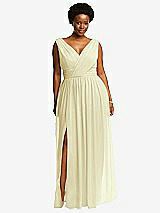 Front View Thumbnail - Butter Yellow Sleeveless Draped Chiffon Maxi Dress with Front Slit