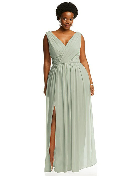 Sleeveless Draped Chiffon Maxi Dress with Front Slit