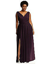 Alt View 3 Thumbnail - Deep Plum Sleeveless Draped Chiffon Maxi Dress with Front Slit