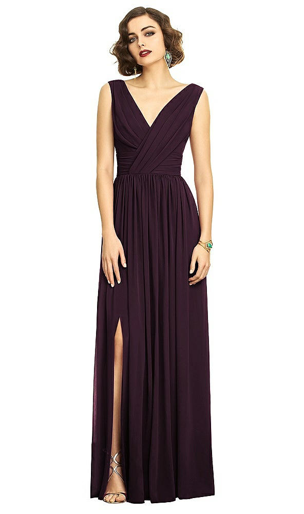 Front View - Deep Plum Sleeveless Draped Chiffon Maxi Dress with Front Slit