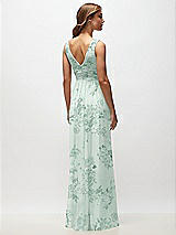 Rear View Thumbnail - Mint Green Floral Sleeveless Draped Chiffon Maxi Dress with Front Slit