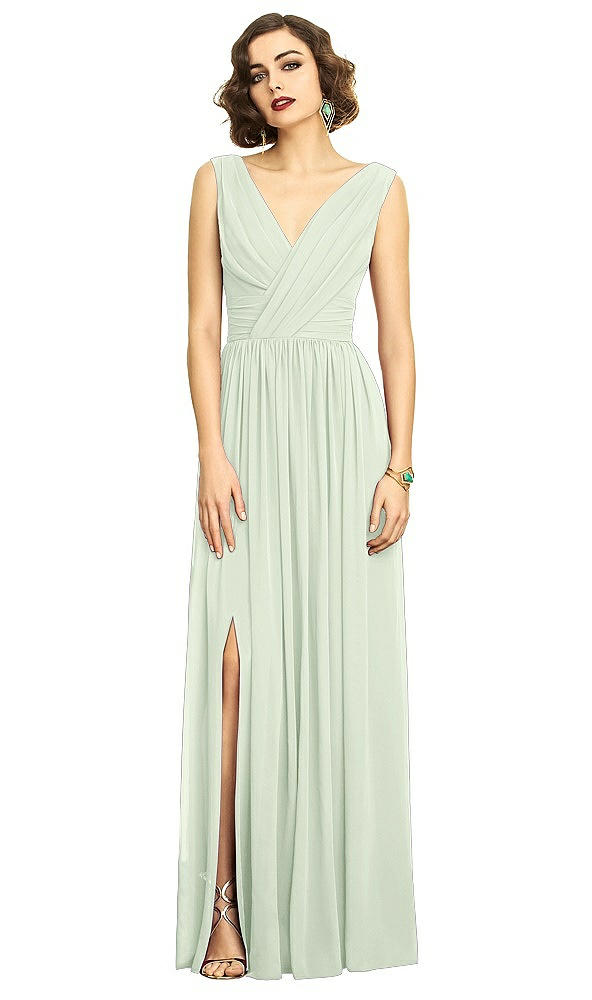 Front View - Mint Green Sleeveless Draped Chiffon Maxi Dress with Front Slit