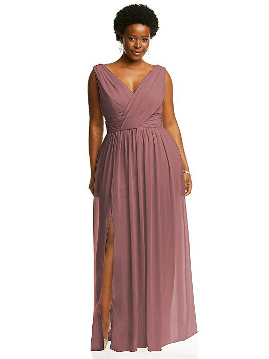 Sleeveless Draped Chiffon Maxi Dress with Front Slit