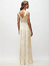 Rear View Thumbnail - Butter Yellow Floral Sleeveless Draped Chiffon Maxi Dress with Front Slit