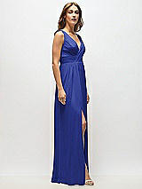 Alt View 7 Thumbnail - Cobalt Blue Sleeveless Draped Chiffon Maxi Dress with Front Slit