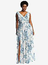 Front View Thumbnail - Cottage Rose Dusk Blue Sleeveless Draped Chiffon Maxi Dress with Front Slit