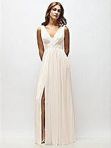 Alt View 6 Thumbnail - Oat Sleeveless Draped Chiffon Maxi Dress with Front Slit