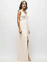 Alt View 7 Thumbnail - Oat Sleeveless Draped Chiffon Maxi Dress with Front Slit