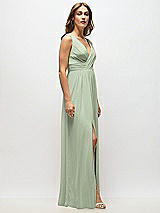 Alt View 7 Thumbnail - Sage Sleeveless Draped Chiffon Maxi Dress with Front Slit