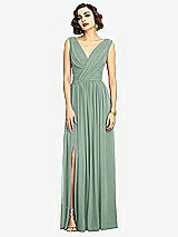Alt View 3 Thumbnail - Seagrass Sleeveless Draped Chiffon Maxi Dress with Front Slit