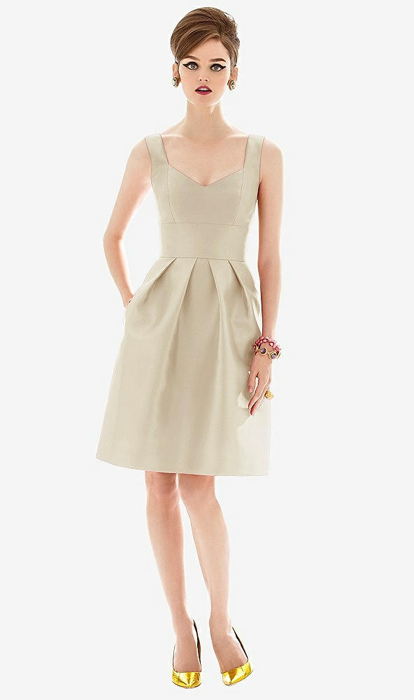 Front View - Champagne Cocktail Sleeveless Satin Twill Dress