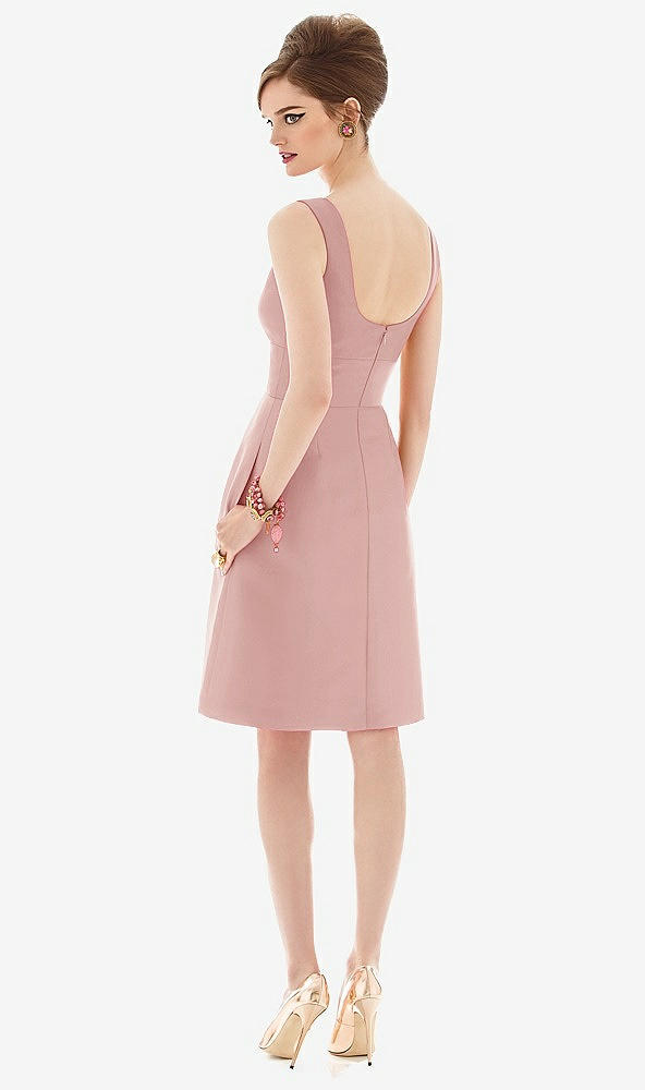Back View - Rose Cocktail Sleeveless Satin Twill Dress