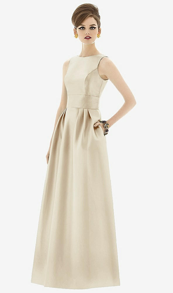 Front View - Champagne Alfred Sung Open Back Satin Twill Gown D661