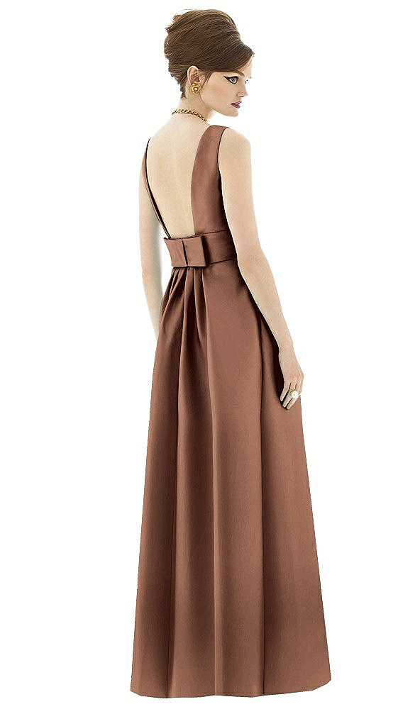 Back View - Cognac Alfred Sung Open Back Satin Twill Gown D661