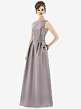 Front View Thumbnail - Cashmere Gray Alfred Sung Open Back Satin Twill Gown D661