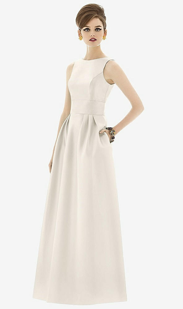 Front View - Ivory Alfred Sung Open Back Satin Twill Gown D661