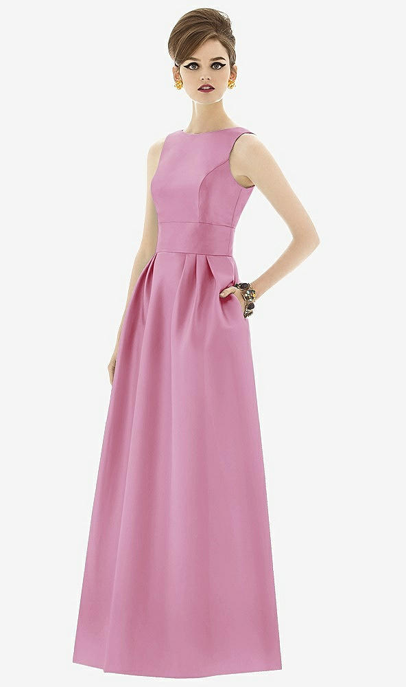 Front View - Powder Pink Alfred Sung Open Back Satin Twill Gown D661