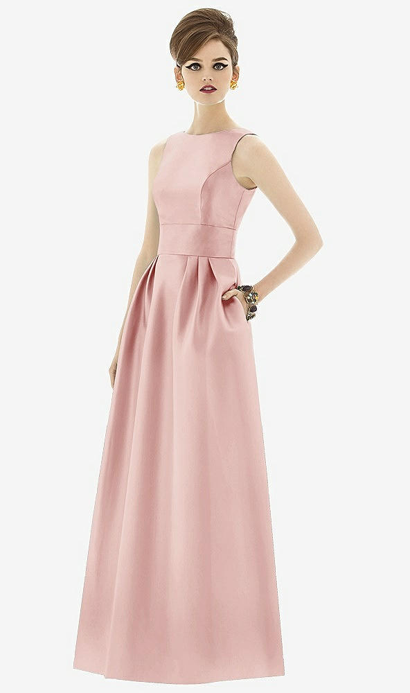 Front View - Rose Alfred Sung Open Back Satin Twill Gown D661