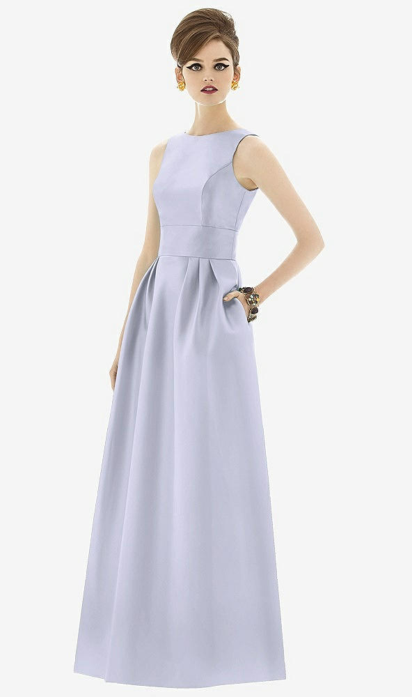 Front View - Silver Dove Alfred Sung Open Back Satin Twill Gown D661