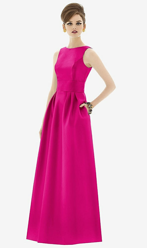 Front View - Think Pink Alfred Sung Open Back Satin Twill Gown D661