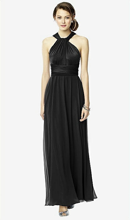 Twist Wrap Bridesmaid Dress W/ Chiffon Overskirt: Long In Black
