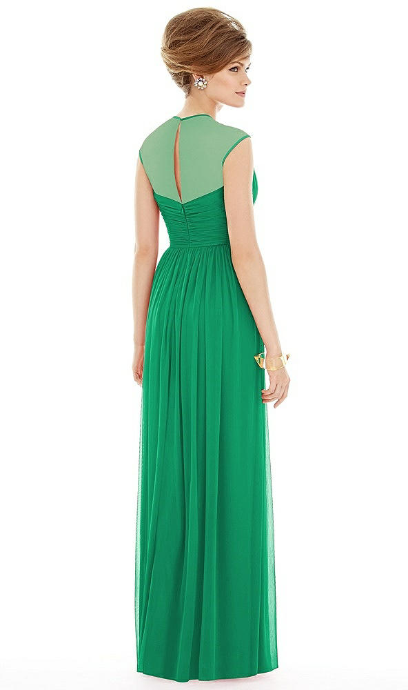 Back View - Pantone Emerald Chiffon Knit Cap Sleeve VNeck Maxi Dress