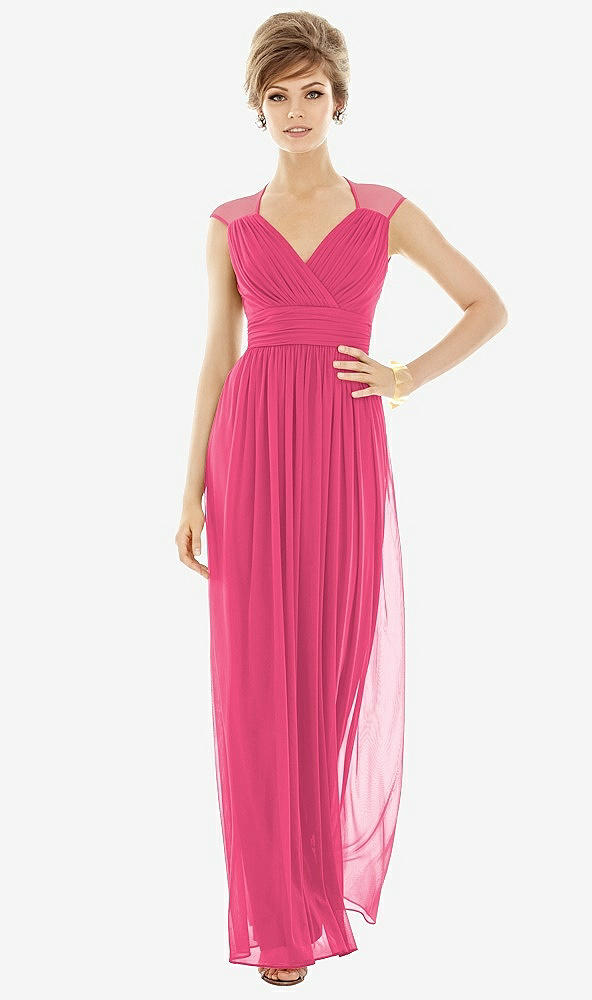 Front View - Forever Pink Chiffon Knit Cap Sleeve VNeck Maxi Dress