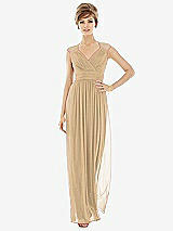 Front View Thumbnail - Golden Chiffon Knit Cap Sleeve VNeck Maxi Dress