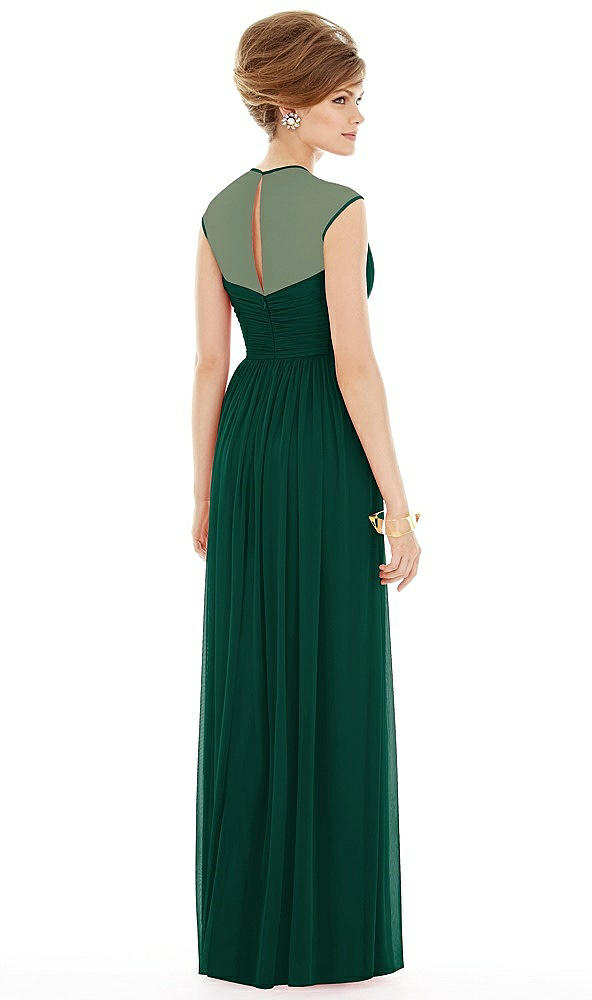 Back View - Hunter Green Chiffon Knit Cap Sleeve VNeck Maxi Dress