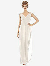 Front View Thumbnail - Ivory Chiffon Knit Cap Sleeve VNeck Maxi Dress