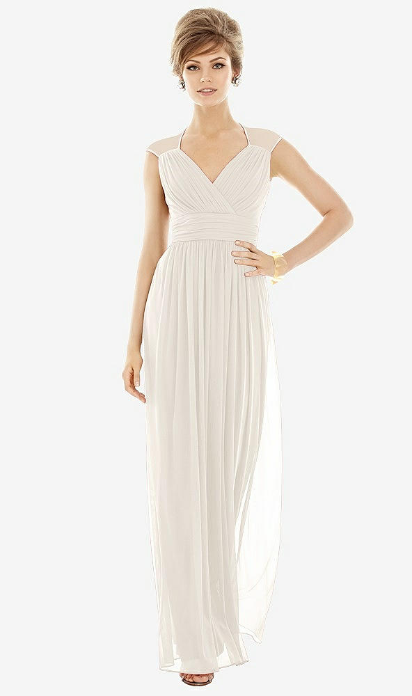 Front View - Ivory Chiffon Knit Cap Sleeve VNeck Maxi Dress
