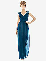 Front View Thumbnail - Ocean Blue Chiffon Knit Cap Sleeve VNeck Maxi Dress