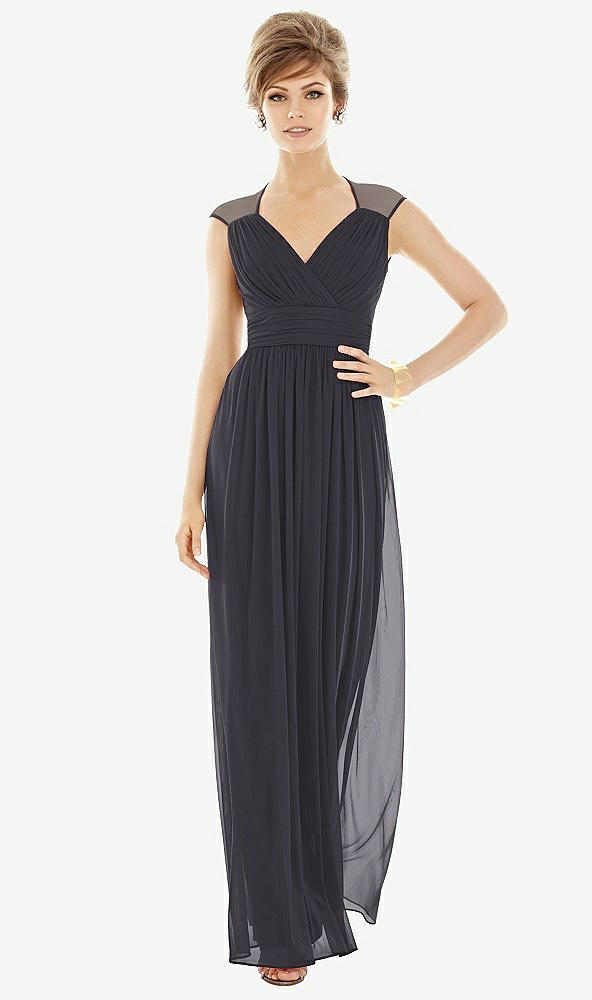 Front View - Onyx Chiffon Knit Cap Sleeve VNeck Maxi Dress