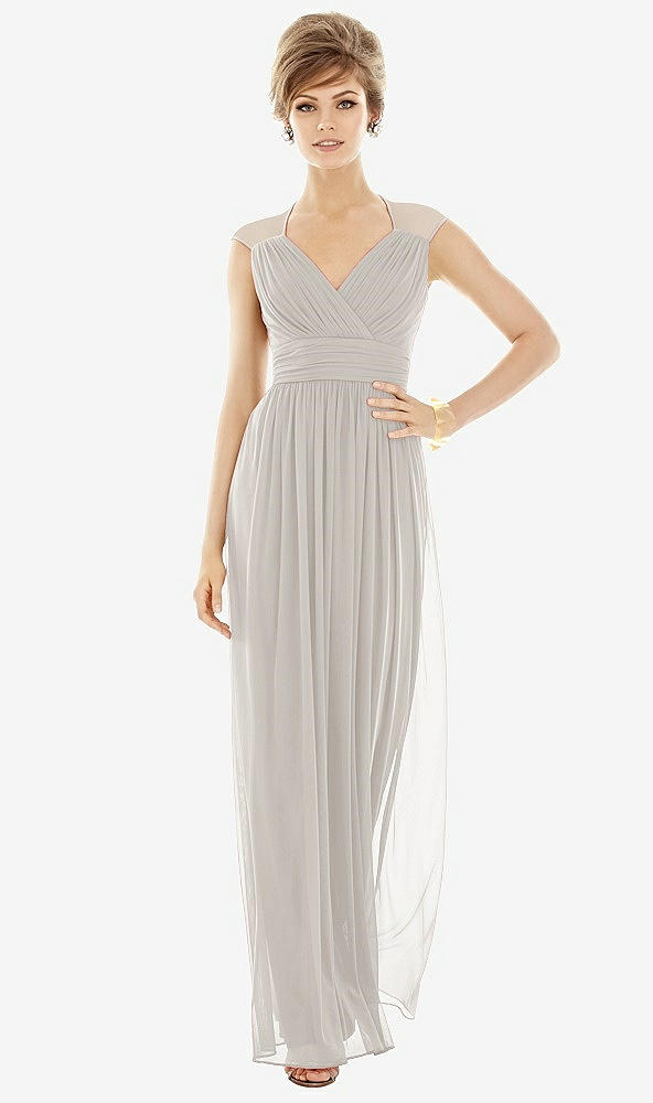 Front View - Oyster Chiffon Knit Cap Sleeve VNeck Maxi Dress