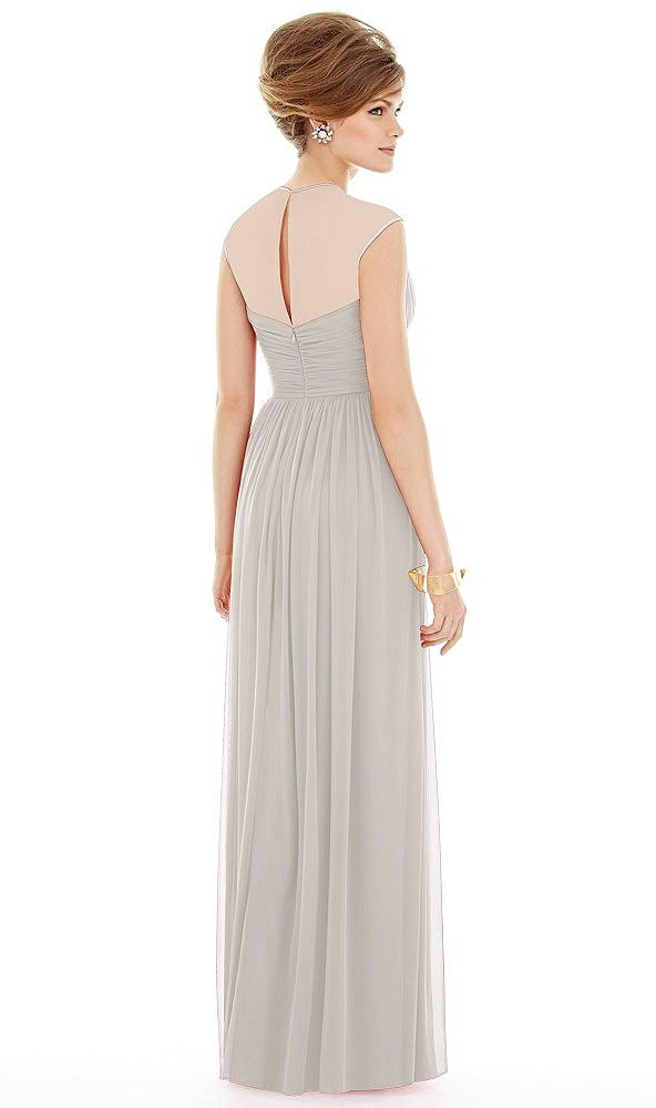Back View - Oyster Chiffon Knit Cap Sleeve VNeck Maxi Dress