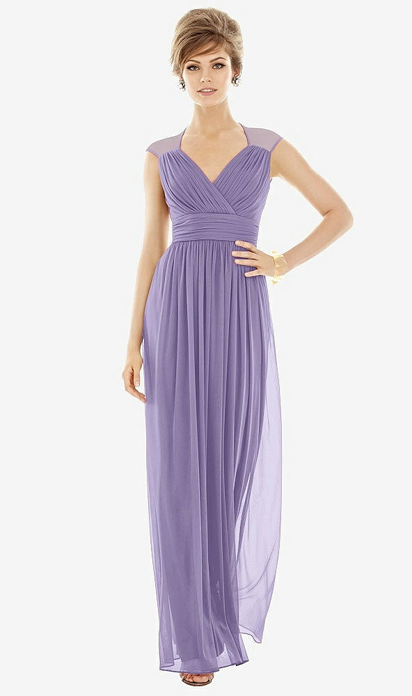 Front View - Passion Chiffon Knit Cap Sleeve VNeck Maxi Dress