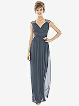 Front View Thumbnail - Silverstone Chiffon Knit Cap Sleeve VNeck Maxi Dress