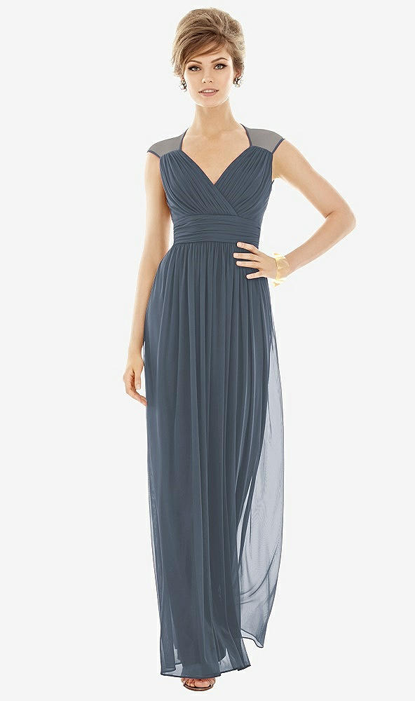 Front View - Silverstone Chiffon Knit Cap Sleeve VNeck Maxi Dress
