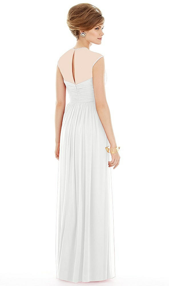 Back View - White Chiffon Knit Cap Sleeve VNeck Maxi Dress