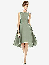 Alt View 1 Thumbnail - Sage Bateau Neck Satin High Low Cocktail Dress