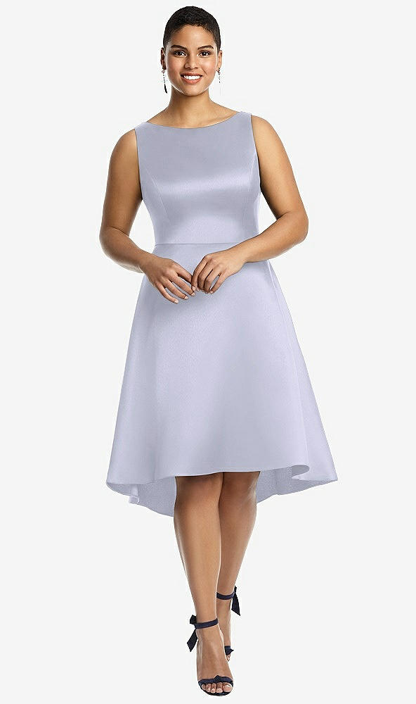 Front View - Silver Dove Bateau Neck Satin High Low Cocktail Dress