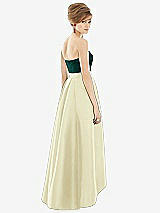 Alt View 2 Thumbnail - Butter Yellow & Evergreen Strapless Satin High Low Dress with Pockets