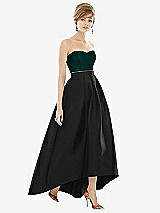 Alt View 1 Thumbnail - Black & Evergreen Strapless Satin High Low Dress with Pockets