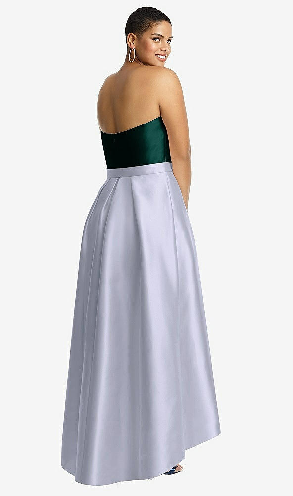 Back View - Silver Dove & Evergreen Strapless Satin High Low Dress with Pockets
