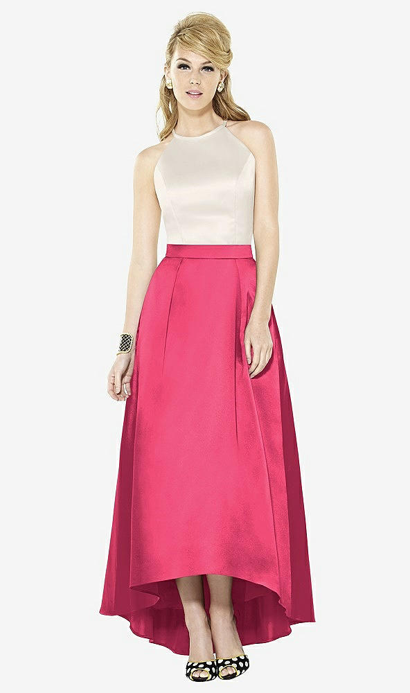 Front View - Pantone Honeysuckle & Ivory After Six Bridesmaid Dress 6718