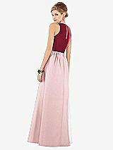 Rear View Thumbnail - Ballet Pink & Burgundy Sleeveless Keyhole Back Satin Maxi Dress