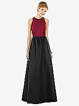 Front View Thumbnail - Black & Burgundy Sleeveless Keyhole Back Satin Maxi Dress