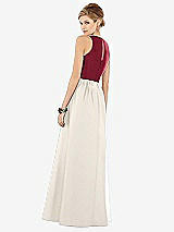 Rear View Thumbnail - Ivory & Burgundy Sleeveless Keyhole Back Satin Maxi Dress
