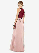 Rear View Thumbnail - Rose & Burgundy Sleeveless Keyhole Back Satin Maxi Dress